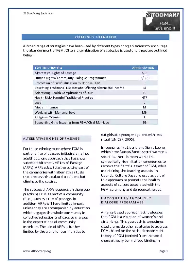 Factsheet: Strategies to End FGM